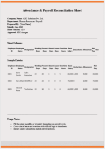 Attendance & Payroll Reconciliation Sheet