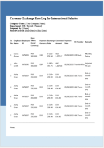 Currency Exchange Rate Log for International Salaries