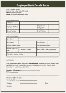 Employee Bank Details Form