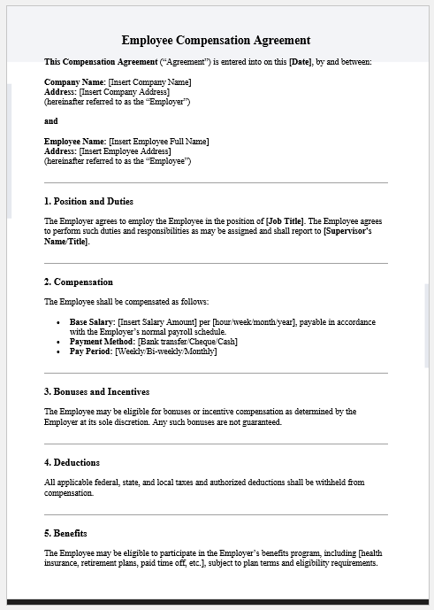 Employee Compensation Agreement Template
