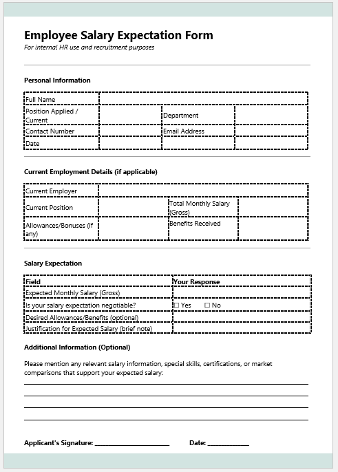 Employee Salary Expectation Form