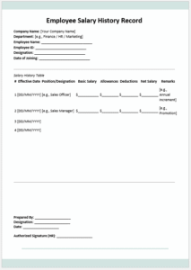 Employee Salary History Record Sheet