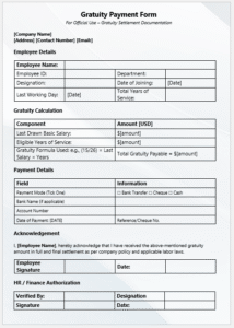 Gratuity Payment Form Template