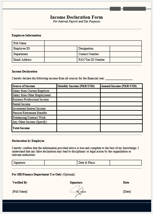 Income Declaration Form