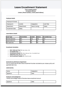 Leave Encashment Statement Template