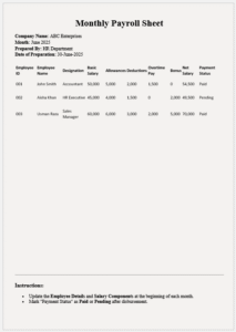 Monthly Payroll Sheet