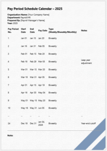 Pay Period Schedule Calendar