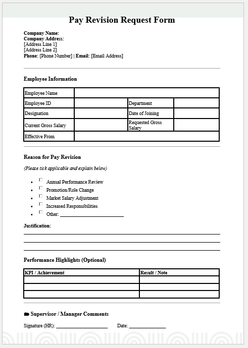 Pay Revision Request Form
