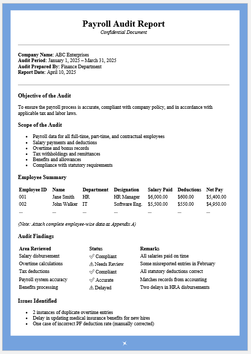 Payroll Audit Report Template