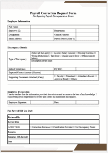 Payroll Correction Request Form