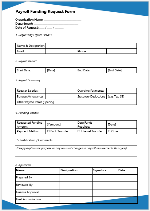 Payroll Funding Request Form