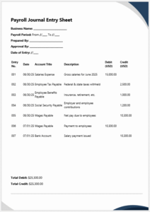 Payroll Journal Entry Sheet