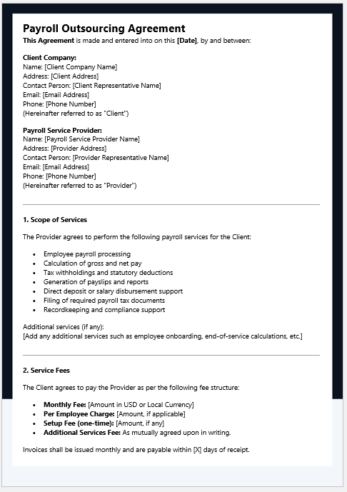 Payroll Outsourcing Agreement