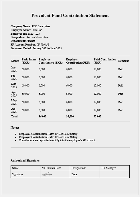 Provident Fund Contribution Statement