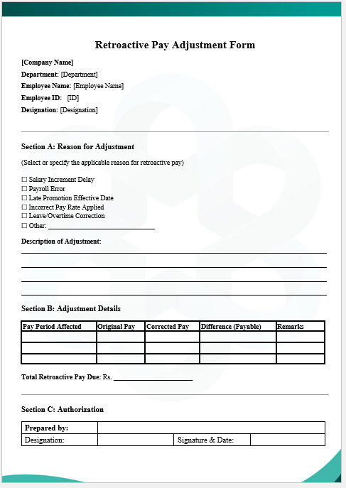 Retroactive Pay Adjustment Form