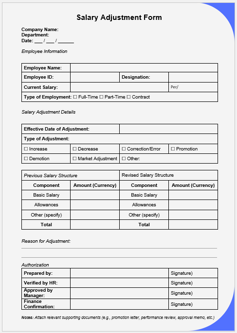 Salary Adjustment Form