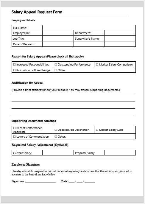 Salary Appeal Request Form