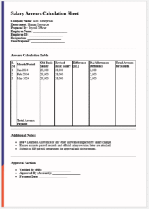 Salary Arrears Calculation Sheet Template