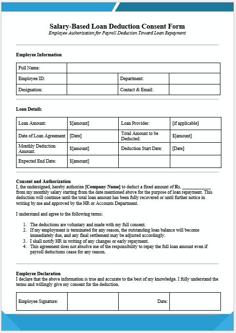 Salary-Based Loan Deduction Consent Form