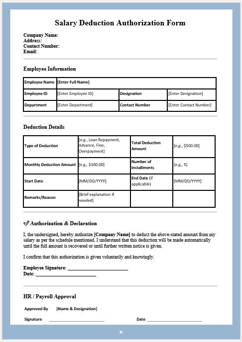 Salary Deduction Authorization Form