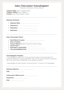 Salary Disbursement Acknowledgment Template