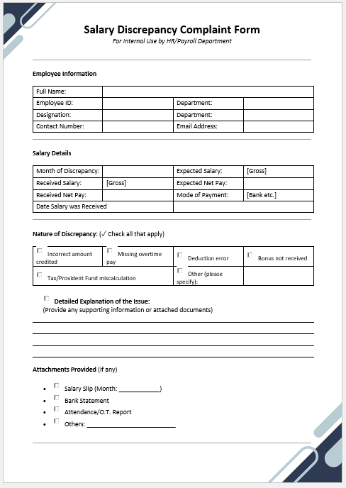 Salary Discrepancy Complaint Form