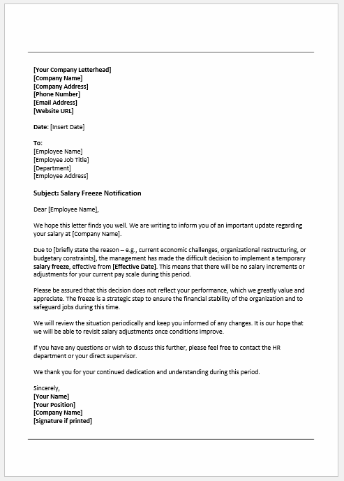 Salary Freeze Notification Letter