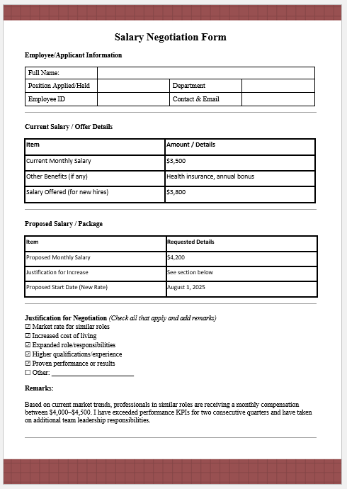 Salary Negotiation Form