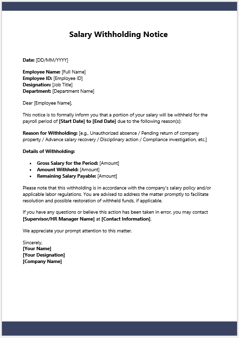 Salary Withholding Notice