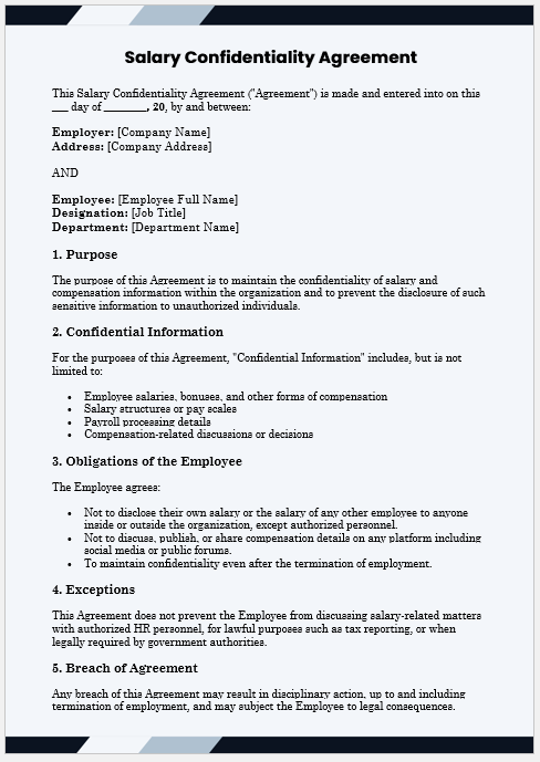 Salary confidentiality agreement