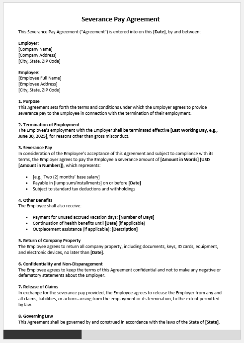 Severance Pay Agreement Template