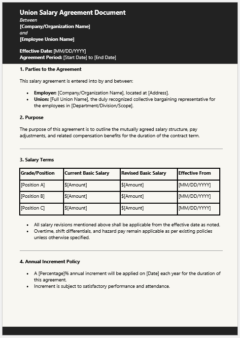 Union Salary Agreement Document